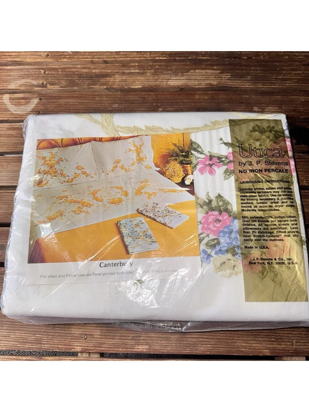 Vintage Stevens Utica Twin Flat Sheet Canterbury Floral Percale USA NEW IN PKG